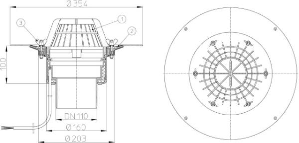 Dachablauf DN75 mit Klemmelement und Heizung (10-30W/230V)  HL62.1/7